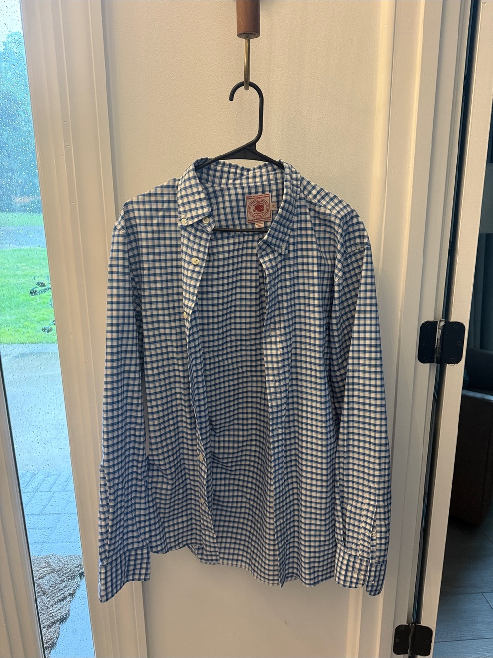 J. Press blue-and-white gingham/check button-down collar dress shirt